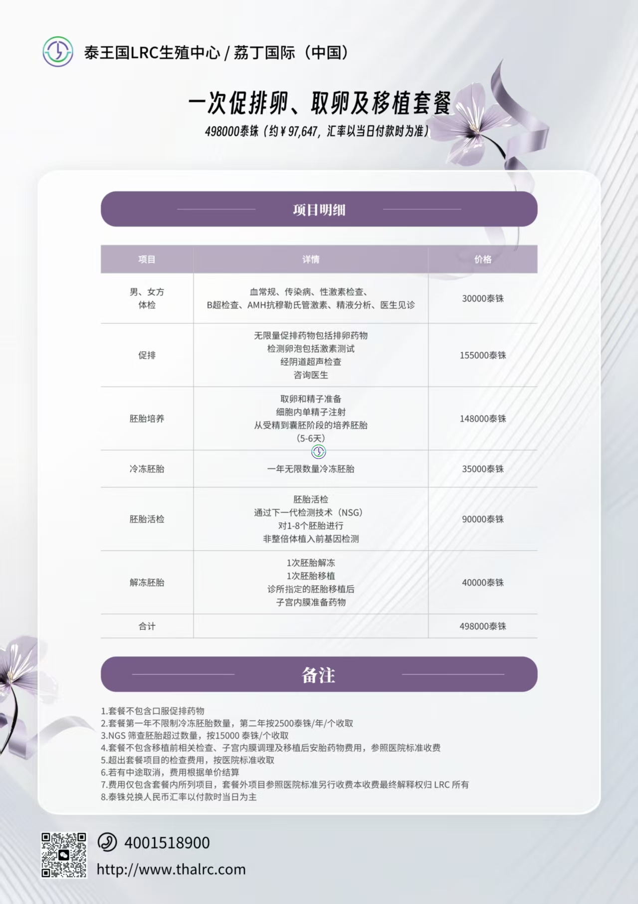 一次促排卵、取卵及移植套餐